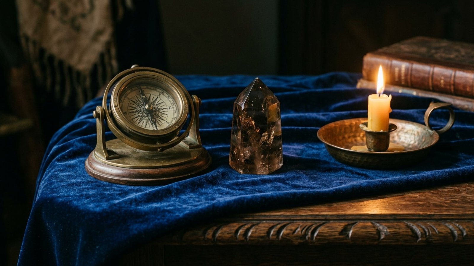15th-century style Northern Italian tarot velvet contemplation table with hand-painted gold-leaf trionfi cards and astrolabe