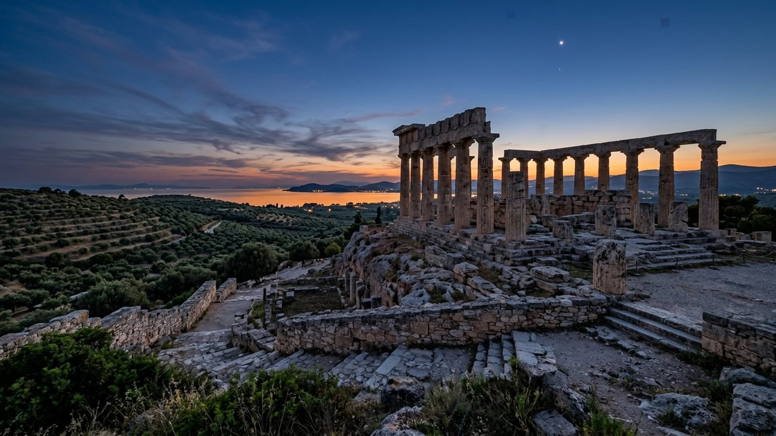 Sanctuary of Demeter overlooking Olive Terraces — Virgo Astrological Archetype Documentary Plate