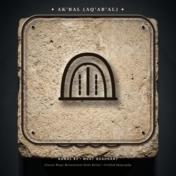 Maya Tzolk'in Day Sign Ak'bal (Aq'ab'al) monumental limestone stela relief