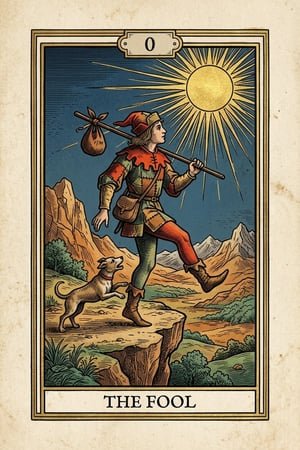 The Fool Traditional Copperplate Engraving Tarot Card