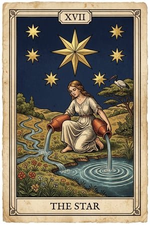 The Star Traditional Copperplate Engraving Tarot Card