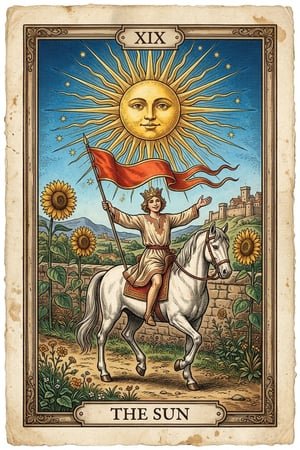 The Sun Traditional Copperplate Engraving Tarot Card